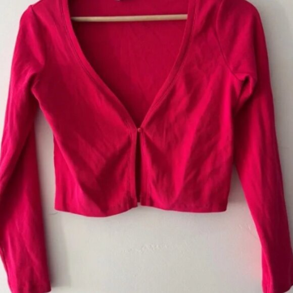 Zara Hot Pink Ribbed One Button Cropped Cardigan - Picture 1 of 4